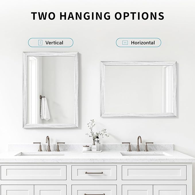 White Wood Effect Framed Wall Mirror, 22x30 Rectangle Mirror, 1/8" - Image 5