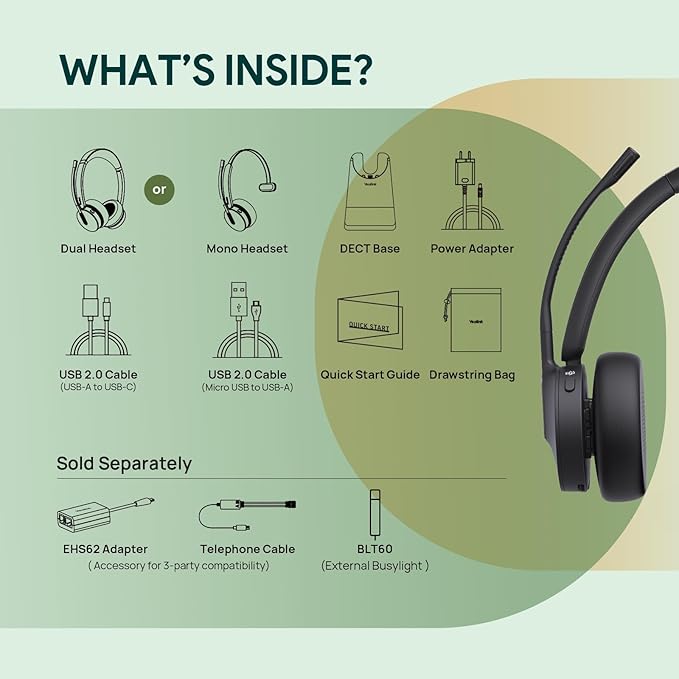 Yealink WH64 DECT & Bluetooth Mono Teams Wireless Headset, 606ft Long Range - Image 9