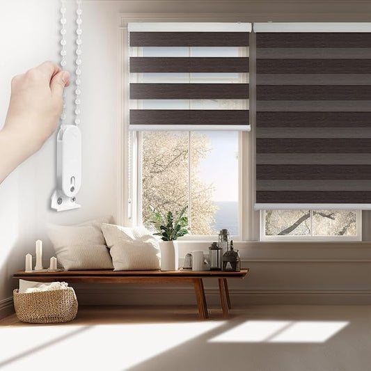 FOIRESOFT Standard Custom Blackout Zebra Roller Blinds Dual Layer Privacy Shade by Foiresoft