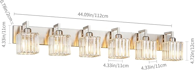 FDPBY Modern Bathroom Vanity Light 6-Lights Brushed Nickel Vanity Light Crystal - Image 5