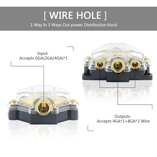 RKURCK 3 Way Power Distribution Block, 0/2/4 AWG Gauge in, 4/8 Gauge Out - Image 4