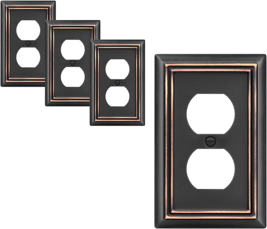 DEWENWILS 4 Pack Duplex Wall Plate, Metal Aged Bronze Wall Outlet Covers | 3.14"W x 4.92"H, Metal Face for Living Room, Bedroom, Kitchen, Fits GFCI, Dimmer, Toggle Switch