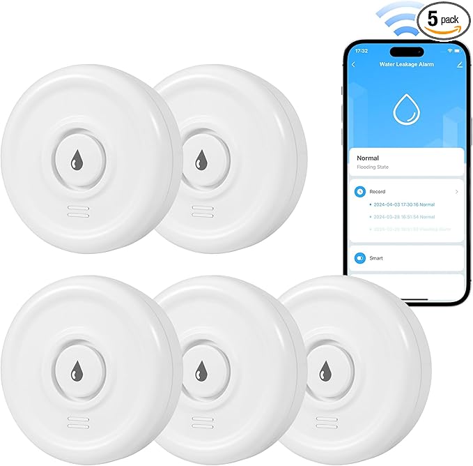 Douevo 5 Pack WiFi Water Leak Sensor, 100 dB Water Alarm Leak Detector by DouevoTotalHomeSecurity