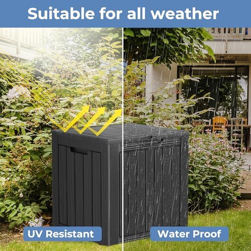 outdoor storage box waterproof, 35 gallon lockable resin, package contents