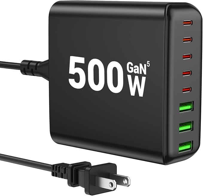 500W USB C Charger Block, 8-Port USB C Charging Station Fast Charging PD 120W by BURUDU