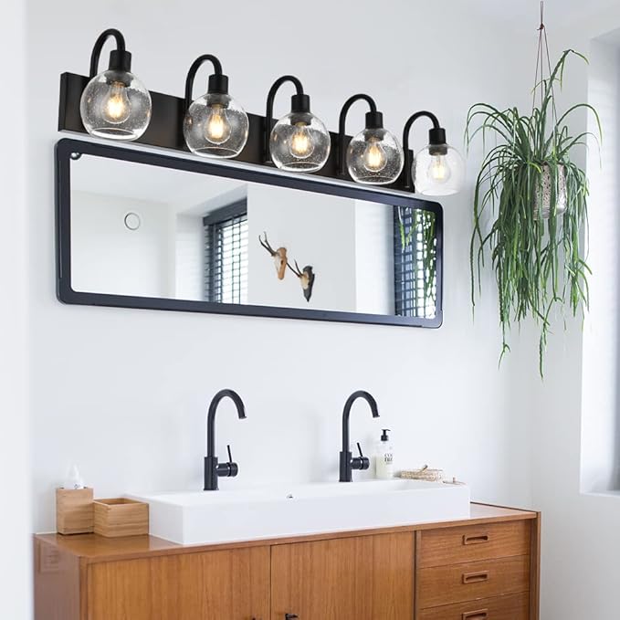 WINSHEN Bathroom Light Fixtures 5-Lights Matte Black Farmhouse Vanity Lighting - Image 2