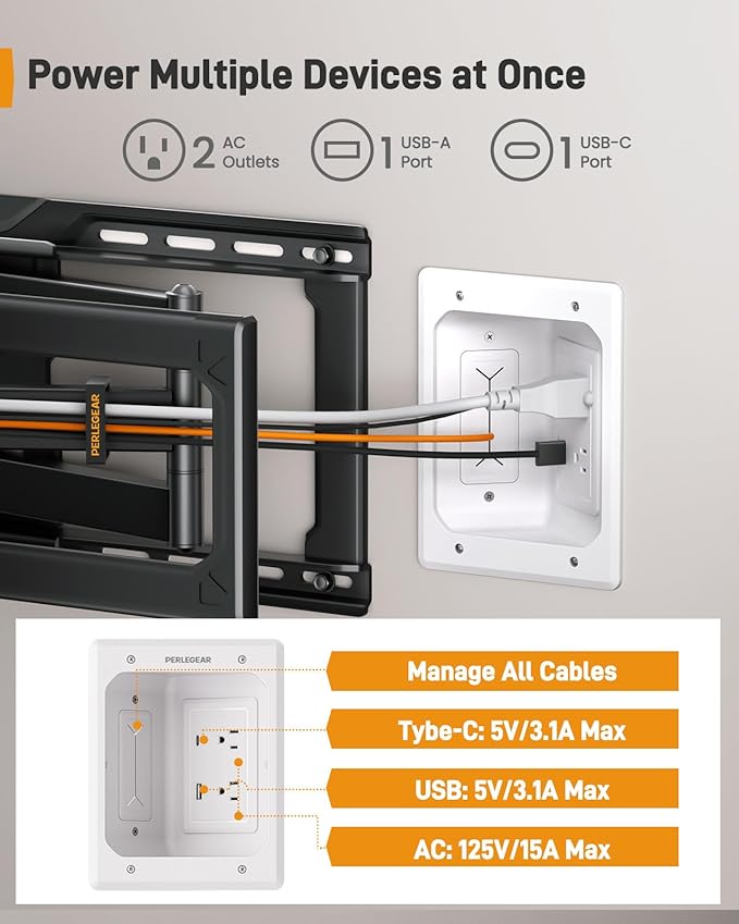 Perlegear TV in-Wall Cable Management Kit, USB and Typ C Ports Cord Hider - Image 6
