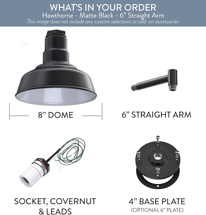 Steel Lighting Co. Hawthorne Barn Light | Outdoor Wall Mounted | 8 inch Dome | - Image 6