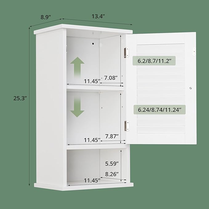 Small Bathroom Wall Cabinet, Slim Single Louvered Door Narrow Over The Toilet - Image 2