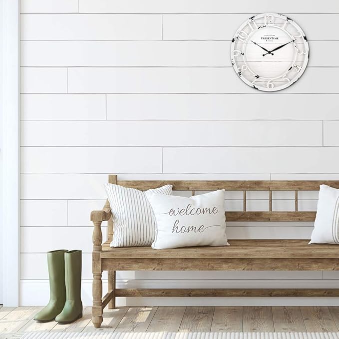 Presentime & Co 13" Farmhouse Series Wall Clock, Quartz Movement, Shiplap Style - Image 6