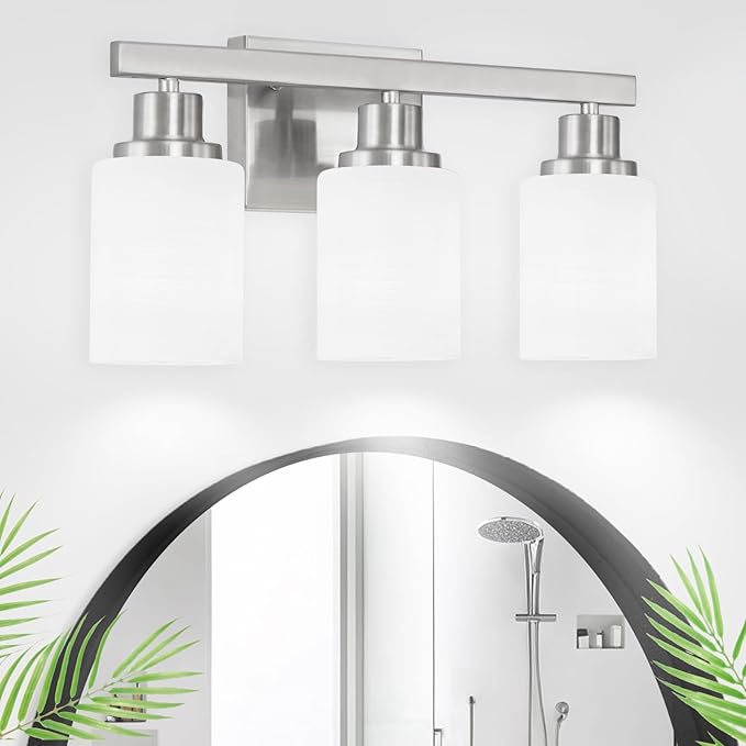DIKAIDA 3-Light Bathroom Light Fixtures, Nickel Vanity Light, Modern Bathroom by DIKAIDALights