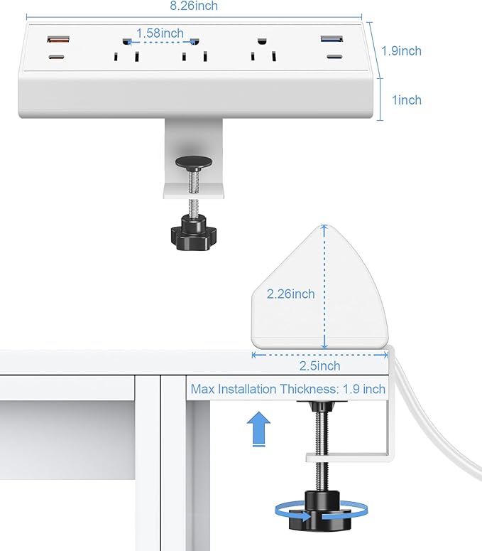 Desk Clamp Power Strip, 40W Fast Charging Station, Desktop Mount Surge Protector - Image 7