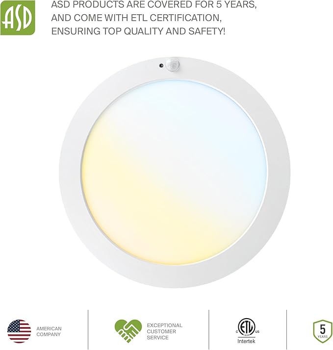 ASD LED 12" Round Flush Mount Ceiling Light Fixture, Low Profile Surface - Image 9
