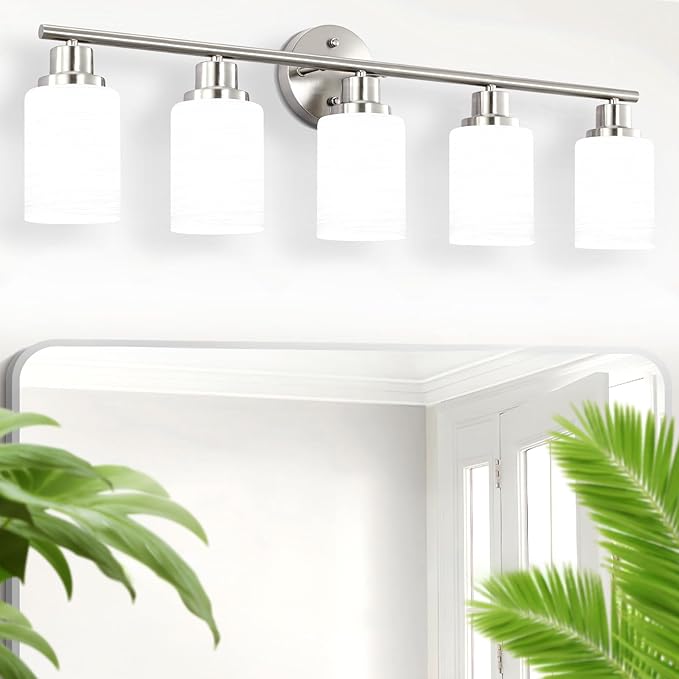 Guliaofo 5-Light Brushed Nickel Vanity Lights, Bathroom Light Fixtures - Image 8