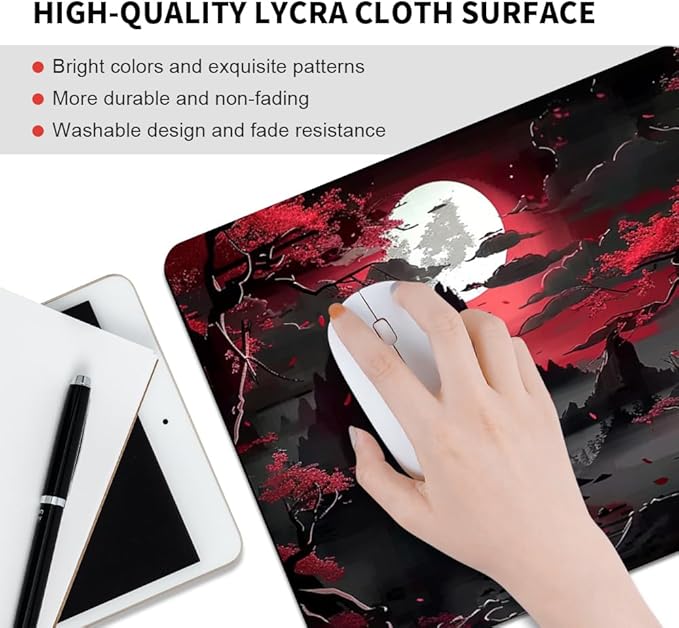 Red Trees, and Moon Square Mouse pad, Waterproof, Anti Slip Rubber Base - Image 3