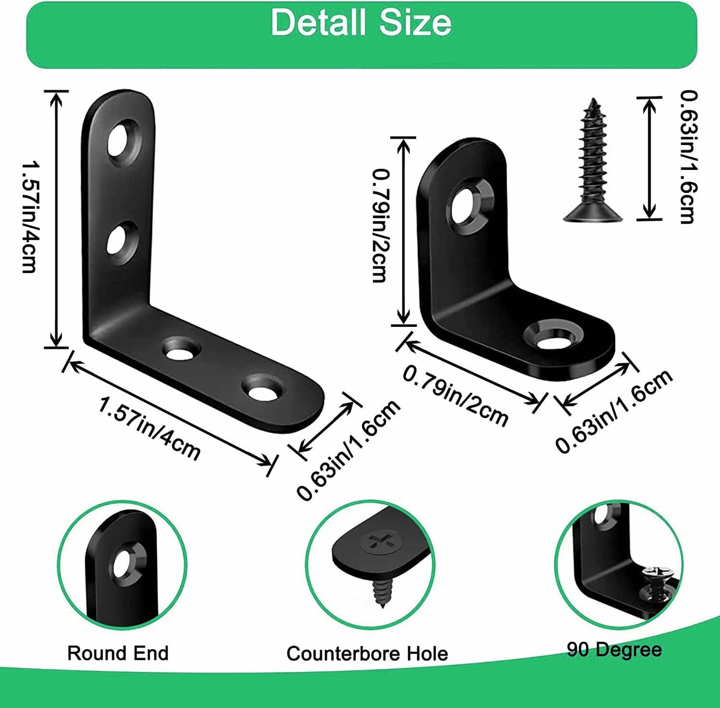 YAMASO 20PCS L Bracket Corner Brace, Stainless Steel | L Brackets for Wood, Small Right Angle Brackets, 60PCS Screws Included, 10x0.79 Inch+10x1.57 Inch