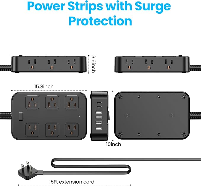 Solidock Flat Plug Power Strip Surge Protector - Image 6