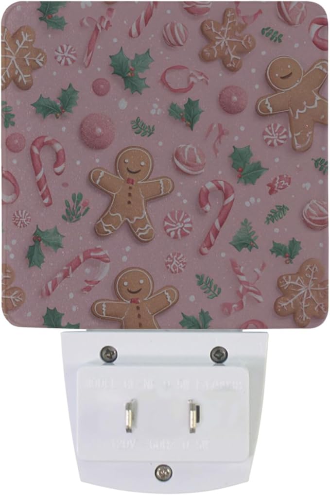 Pigsaly Led Night Light Christmas Gingerbread Men Pink Candy Canes Night Light - Image 2