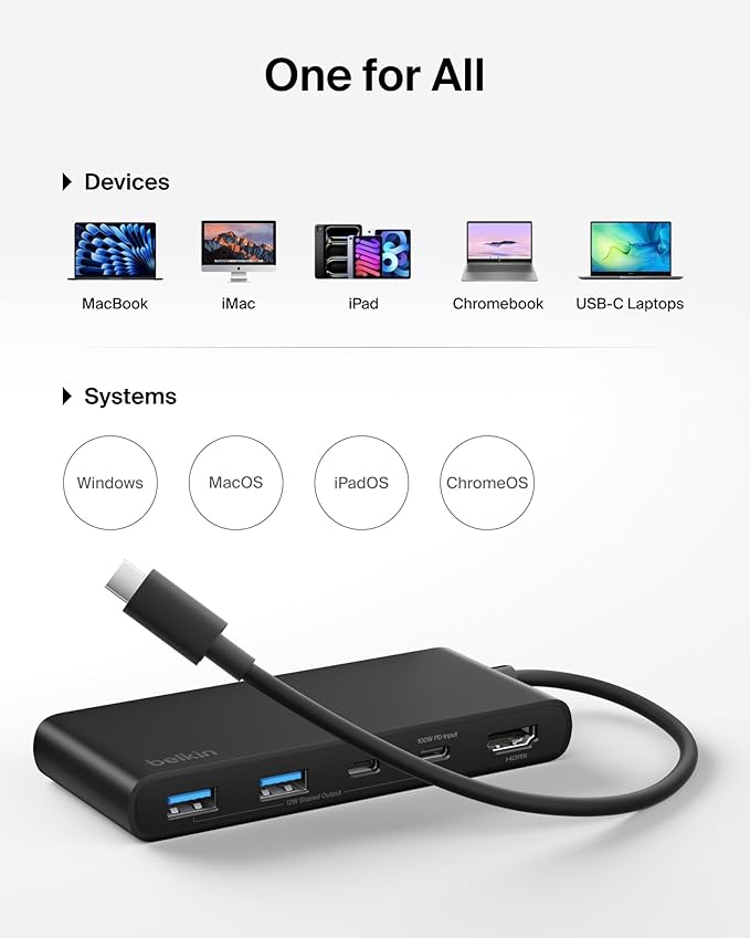 Belkin USB C Hub, 7-Port Hub w/ 4K HDMI Display @ 60Hz, SD & MicroSD, 100W - Image 7