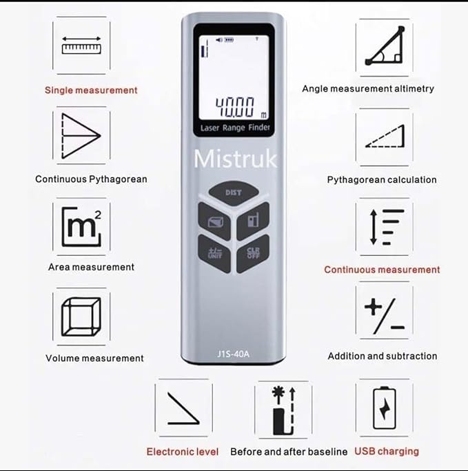 Laser Measuring Tool 131FT Laser Rangefinder Tape FT/M/INCH Compact Laser - Image 2