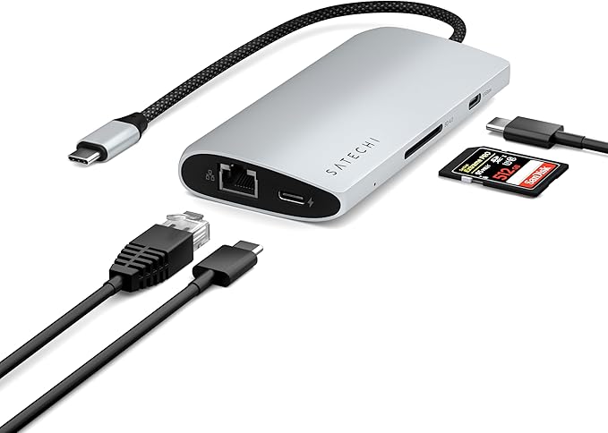 Satechi 8 in 1 USB C Hub Multiport Adapter V3, 8K HDMI, 100W Charging, 4 USB by Satechi