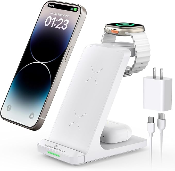 Wireless Charging Station, 3 in 1 Fast Wireless Charger Stand by AUKUSE