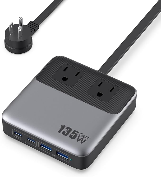 135W Charging Station USB C Power Strip, 6-in-1 GaN USB C Charger Block by Feob