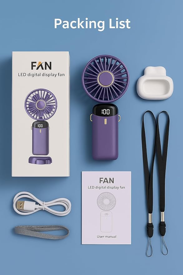 AMPMG LED Digital Display Rechargeable Fan – Portable Handheld & Desk Fan - Image 6