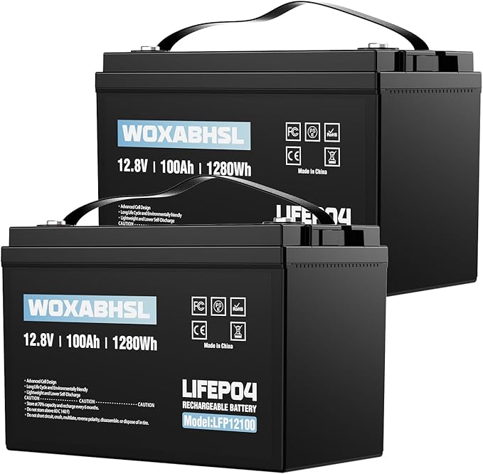 WOXABHSL 2PCS 12V 100Ah LiFePO4 Lithium Battery, Built-in 100A BMS, 15000+ Deep by WOXABHSL