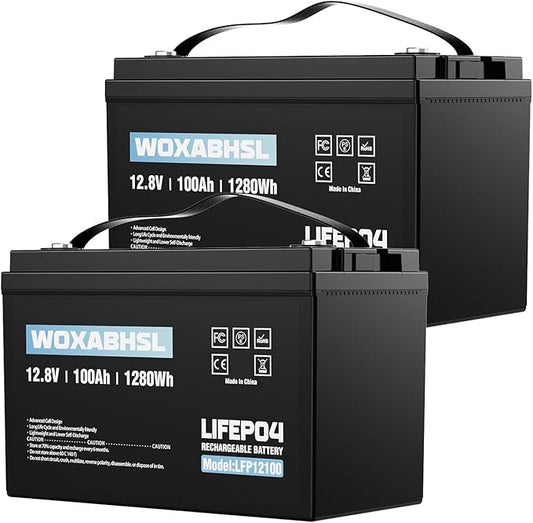 WOXABHSL 2PCS 12V 100Ah LiFePO4 Lithium Battery, Built-in 100A BMS, 15000+ Deep by WOXABHSL