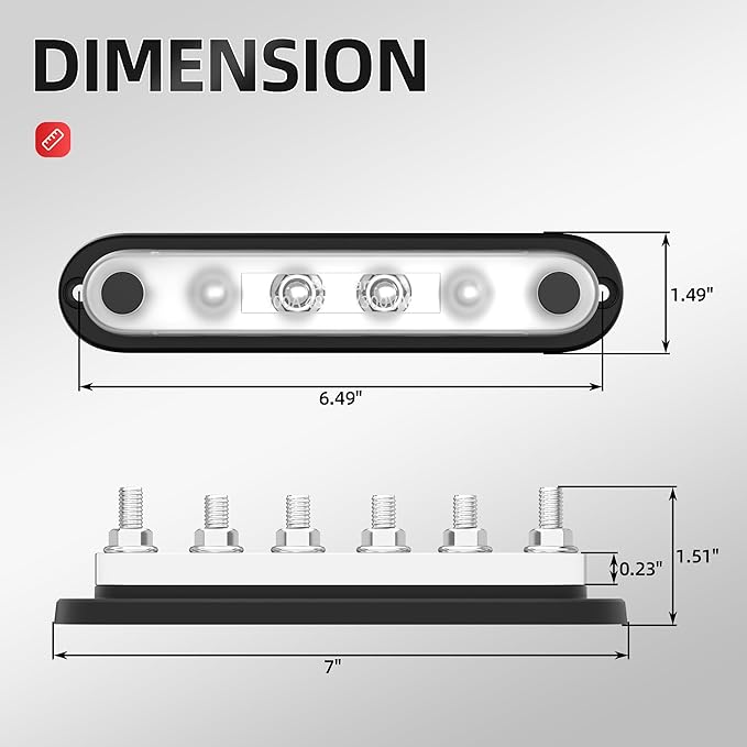 DaierTek Power Distribution Block 300A 12V Bus Bar 5/16" 6 Post Terminal Block - Image 2