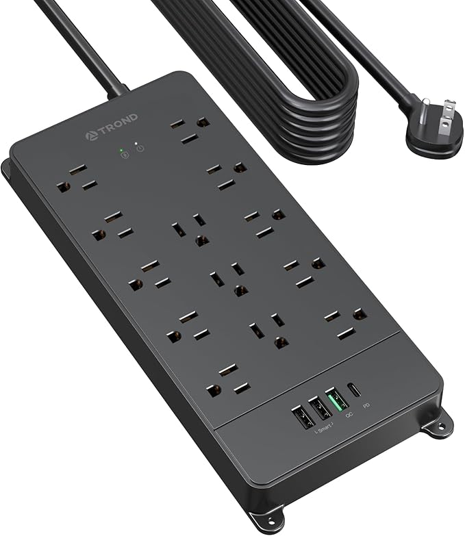 TROND Surge Protector Power Strip 15 ft, Flat Plug Extension Cord by TRONDOfficial