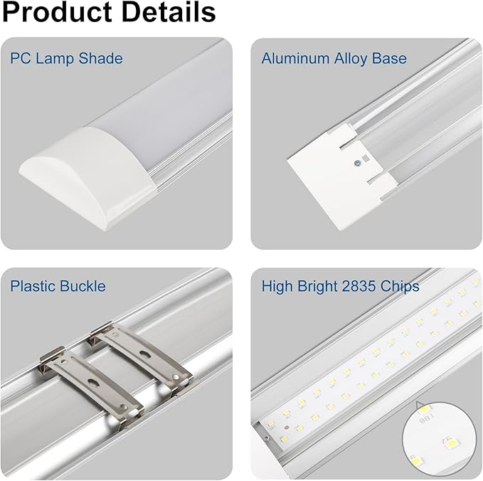 colmeguna 2 Packs 4FT LED Batten Light, Ultra-Thin Ceiling Surface Mounted Light - Image 5