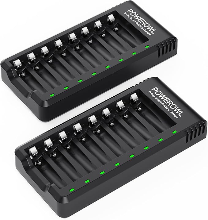 POWEROWL 8 Bay AA AAA Battery Charger 2 Pack, USB High-Speed Charging, by POWEROWL