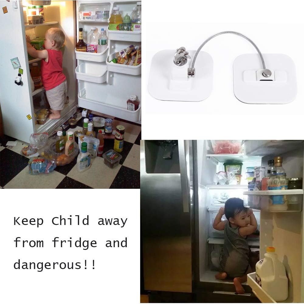 Fridge Lock,Refrigerator Locks,Freezer Lock with Key for Child Safety,Locks to Lock Fridge and Cabinets,White Fridge Lock