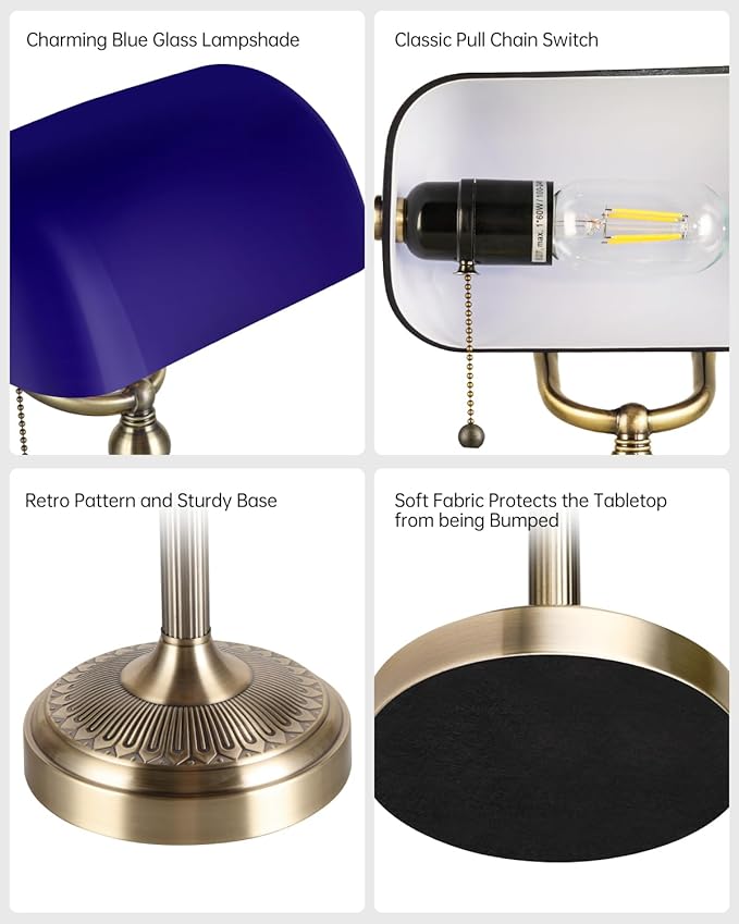 Newrays Blue Glass Bankers Desk Lamp - Image 5
