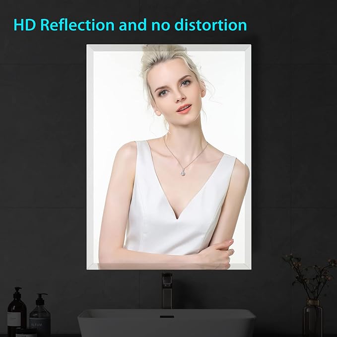 32x40 Inch Bathroom Mirror Frameless Beveled Edge Rectangle Wall Mirror - Image 3