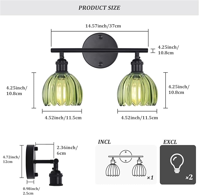 Shenmoyl Bathroom Light Fixtures, 2-Light Black Vanity Wall Light Over Mirror - Image 5