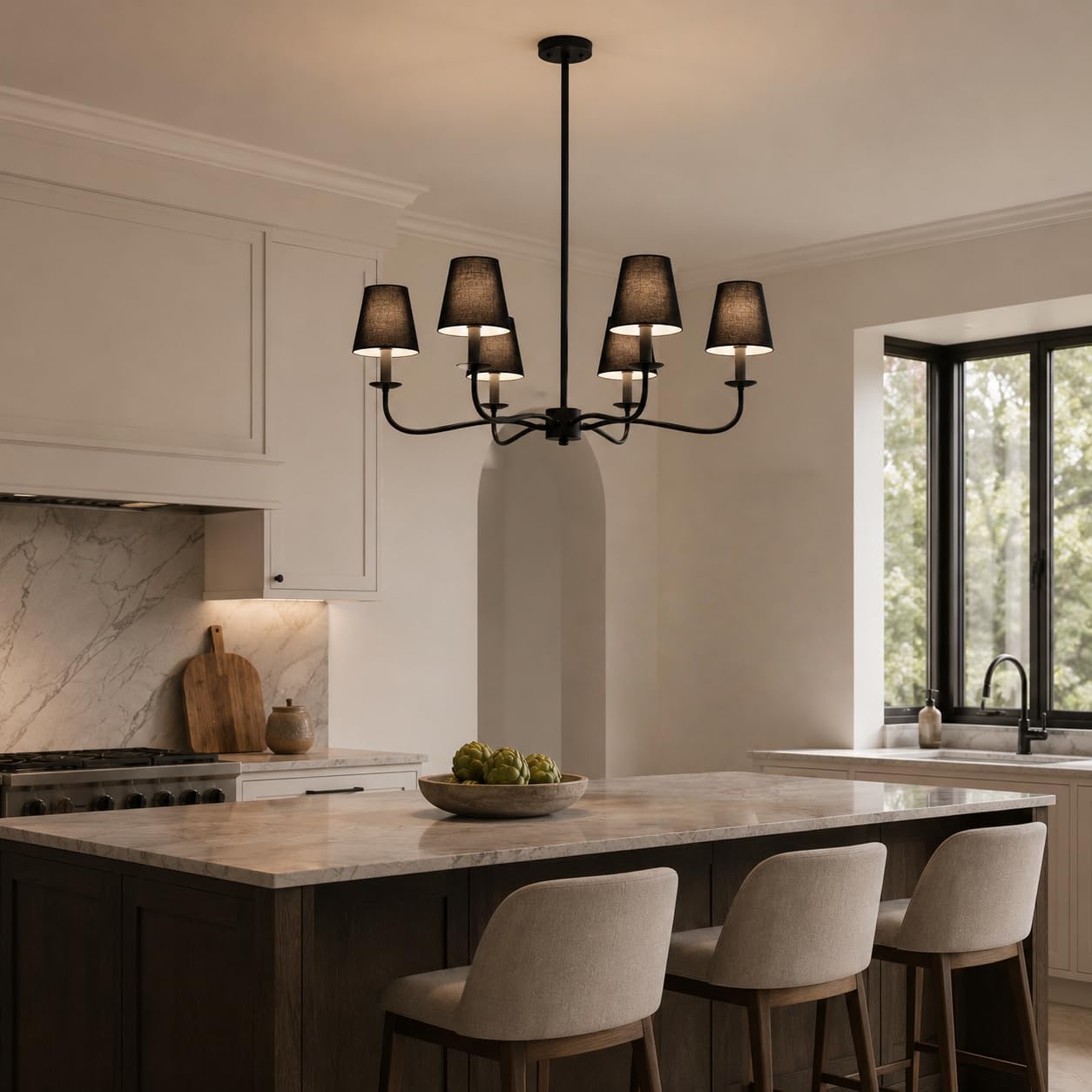Black Empire Chandelier Shades Set of 6, Clip-On Shades for E12 Bulbs | 3.1" top x 5.9" bottom x 5.1" high fabric covers for chandeliers, wall sconces, and small table lamps