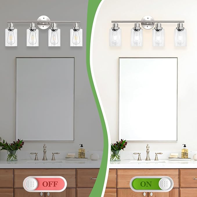 Guliaofo 4-Light Nickel Bathroom Light Fixtures, E26 Modern Vanity Lights - Image 5