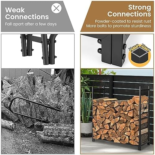 goplus firewood rack outdoor, 4 ft metal firewood showing dimensions