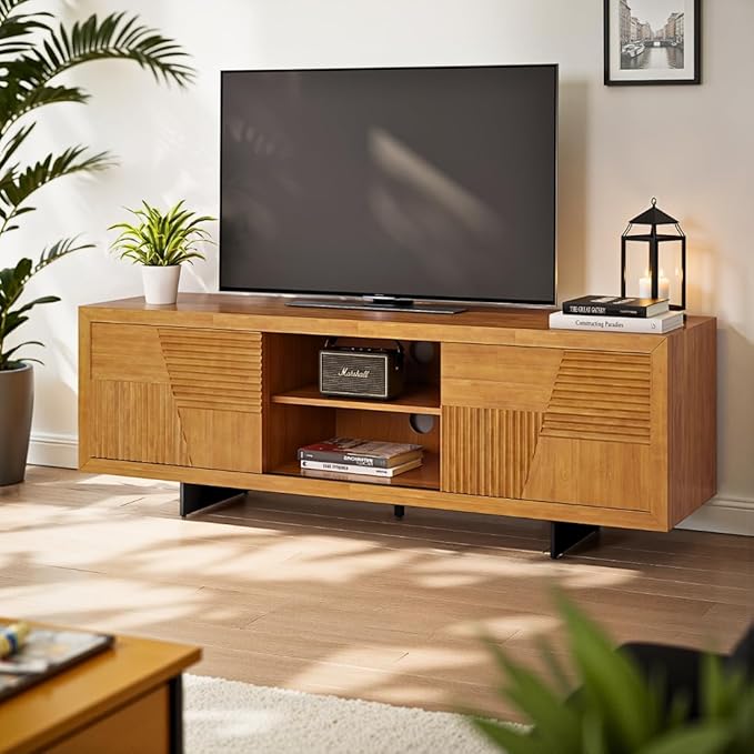 Bme Trapeze TV Stand for Living Room – Wooden Media Console by Bme