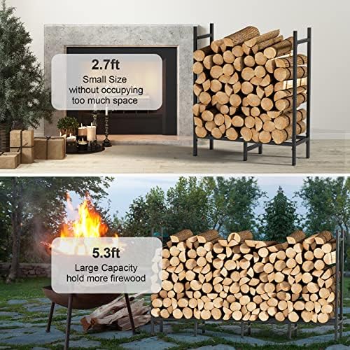 5.3ft firewood rack holder for fireplace, adjustable log shown in use
