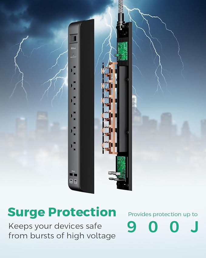 12FT Long Power Strip Surge Protector - - Image 4