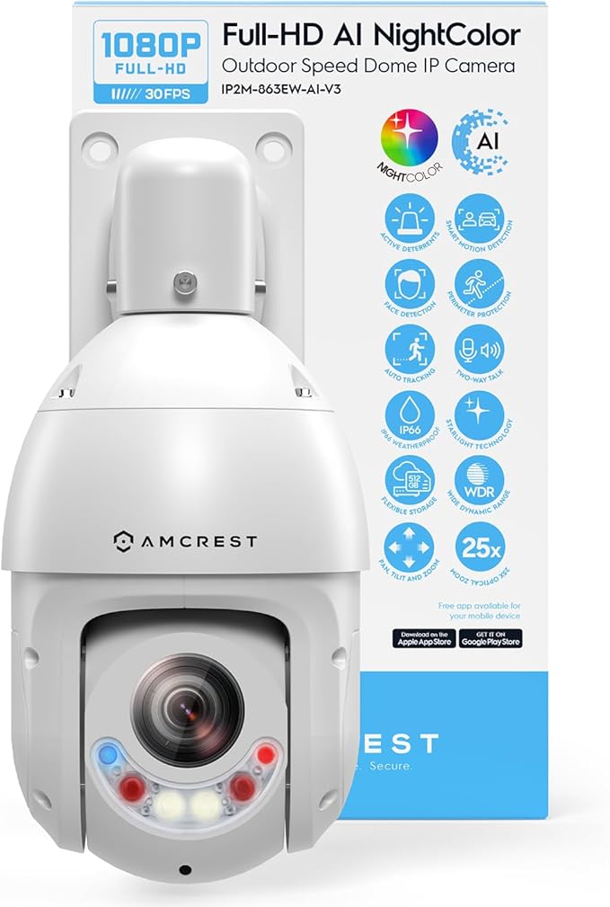 Amcrest 2MP Outdoor PTZ POE + IP Camera Pan Tilt Zoom Camera Security Speed Dome by Amcrest