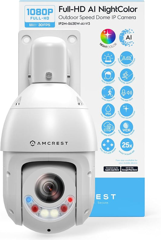 Amcrest 2MP Outdoor PTZ POE + IP Camera Pan Tilt Zoom Camera Security Speed Dome by Amcrest