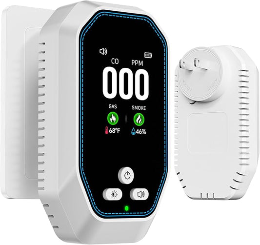 5-in-1 Carbon Monoxide Detectors Plug in, Natural Gas Leak & Smoke Alarm by Veevvio