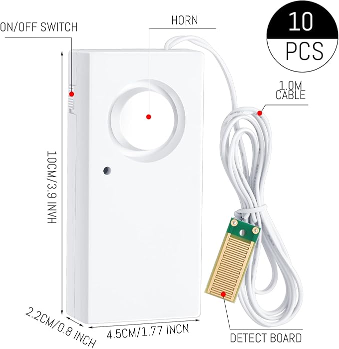 Hoteam 10 Pcs Water Sensor Alarm Leak Detector 120db Water Leak Alarm 9v - Image 4