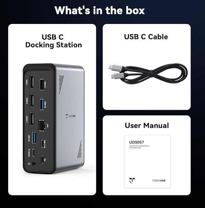 TobenONE 18 in 1 Laptop Docking Station 3 Monitors, Triple 4K Display - Image 9
