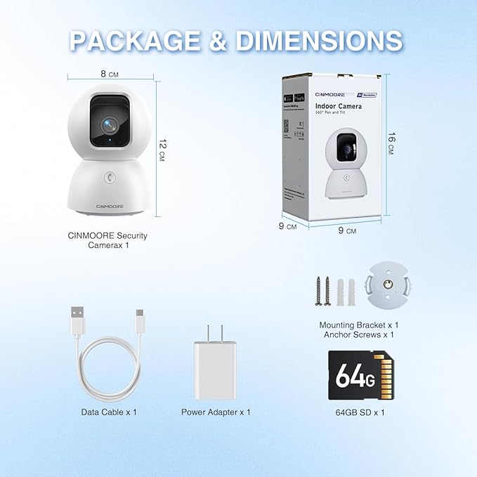 CINMOORE 3K Indoor Camera with 64GB Card, Human/Pet/Facial AI Detection - Image 8